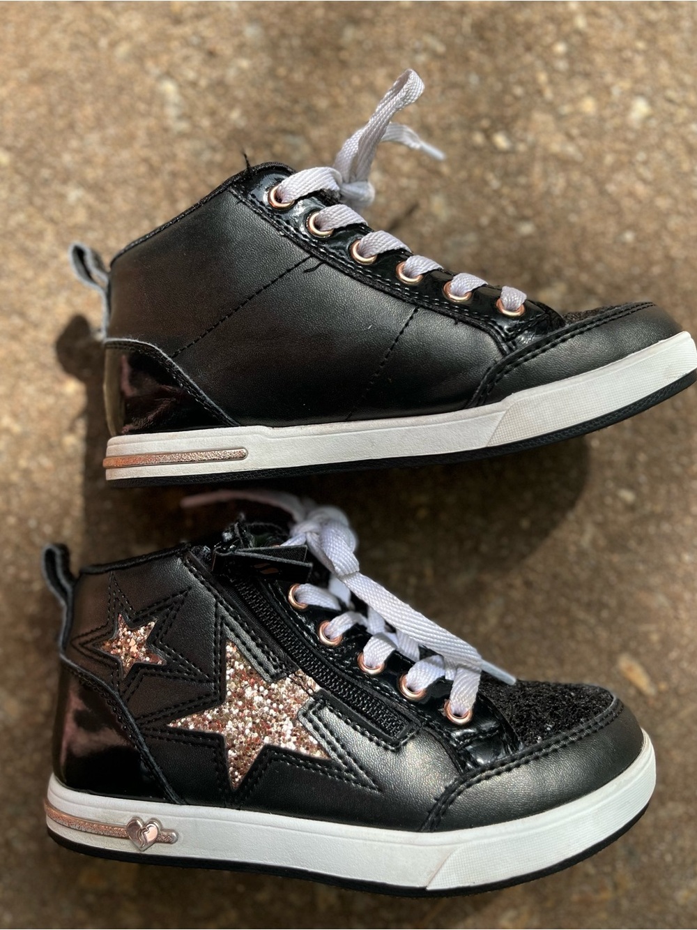 Skechers Kids Black High-Top Sneakers with Rose Gold Star Accents Size 12